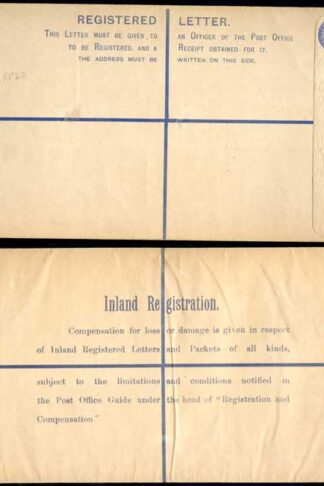 RP23 QV 2d Blue Registered Envelope size K Mint