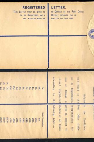 RP22 QV 2d Blue Registered Envelope size K Mint