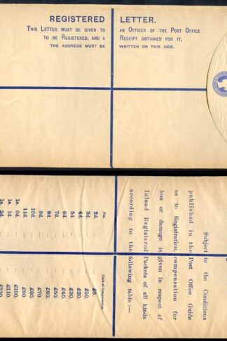 RP22 QV 2d Blue Registered Envelope size K Mint