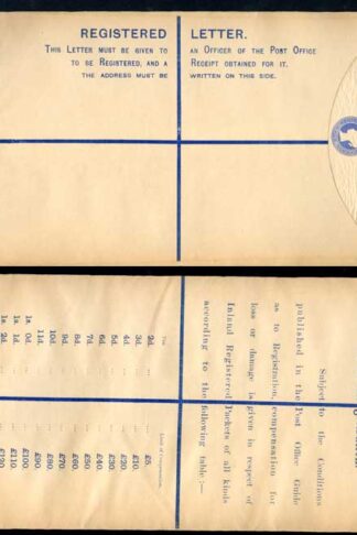 RP22 QV 2d Blue Registered Envelope size K Mint