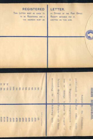 RP22 QV 2d Blue Registered Envelope size K Mint