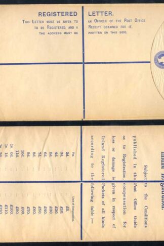 RP22 QV 2d Blue Registered Envelope size K Mint
