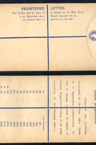 RP22 QV 2d Blue Registered Envelope size K Mint