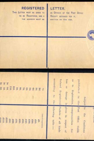 RP22 QV 2d Blue Registered Envelope size K Mint