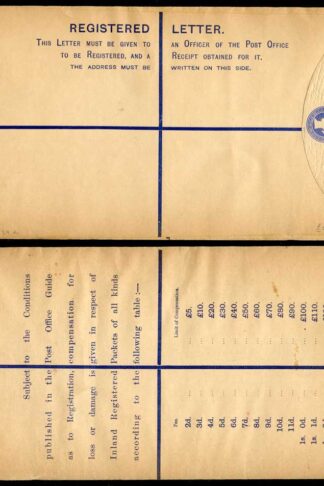 RP22 QV 2d Blue Registered Envelope size K Mint