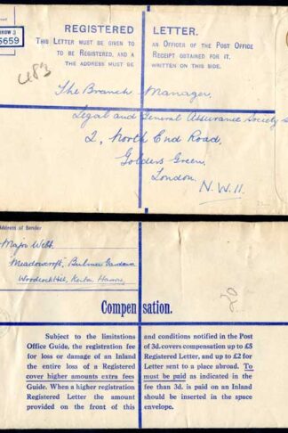 RP54 KGVI 5 1/2d Brown Registered Envelope size K Used