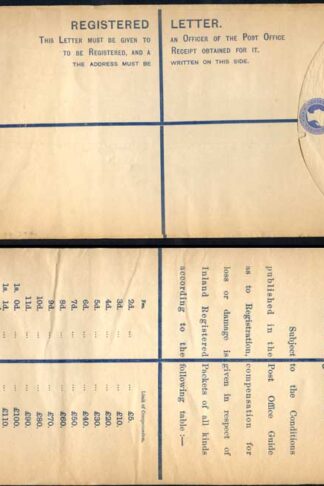RP22 QV 2d Blue Registered Envelope size K Mint