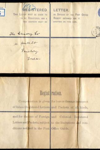 RP29 KGV 3 1/2d Blue Registered Envelope size K Used