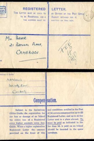 RP54 KGVI 5 1/2d Brown Registered Envelope size K Used