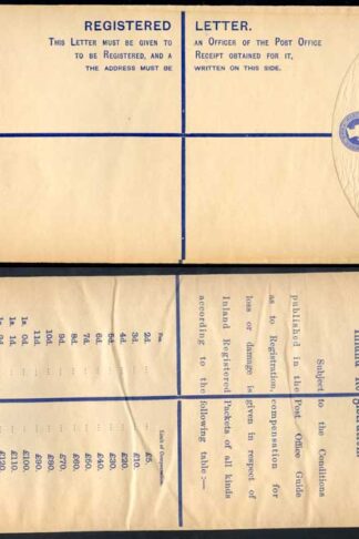 RP22 QV 2d Blue Registered Envelope size K Mint