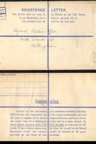 RP54 KGVI 5 1/2d Brown Registered Envelope size K Used