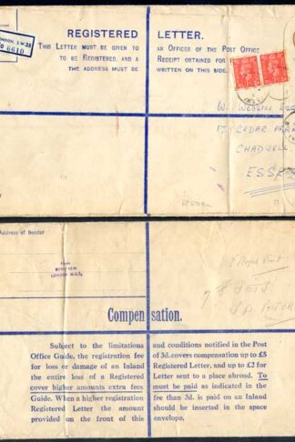 RP54 KGVI 5 1/2d Brown Registered Envelope size K Uprated