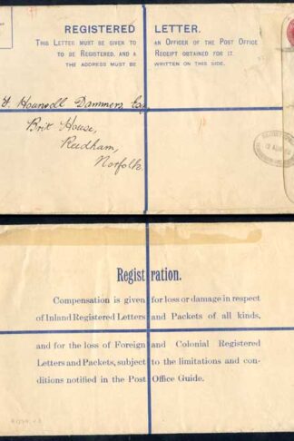 RP42 KGV 4 1/2d Puce Registered Envelope size K Used