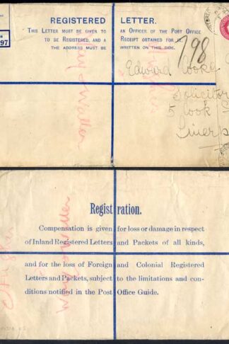 RP42 KGV 4 1/2d Puce Registered Envelope size K Uprated