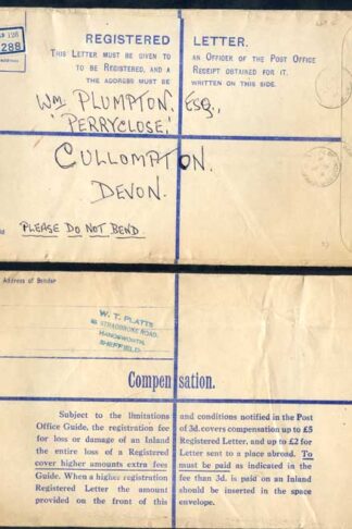 RP54 KGVI 5 1/2d Brown Registered Envelope size K Uprated