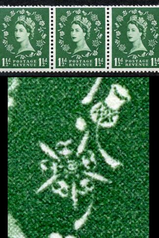 1 1/2d Green Spec S26r Dot Over Rose Flaw U/M Strip 5
