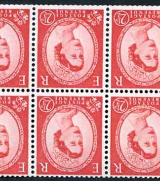 SB82a 2 1/2d Wmk Crowns Inverted Cream Paper Pane of 6 U/M