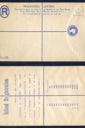 RP22 QV 2d Blue Registered Envelope Size H 50-120 on Back Mint