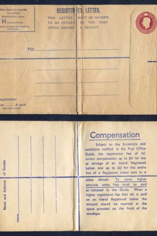 RP68 KGVI 6 1/2d Puce Registered Envelope Size H And Up To 2 on Back Mint