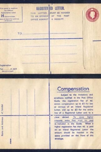 RP68 KGVI 6 1/2d Puce Registered Envelope Size H And Up To 2 on Back Mint