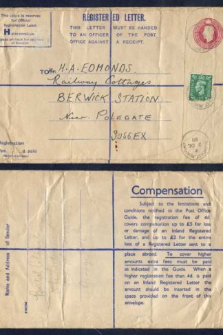 RP68 KGVI 6 1/2d Puce Registered Envelope Size H And Up To 2 on Back Uprated