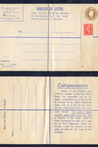 RP66 KGVI 5 1/2d Brown Registered Envelope Size H Uprated