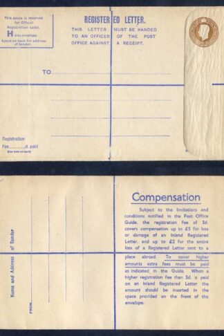 RP66 KGVI 5 1/2d Brown Registered Envelope Size H Mint