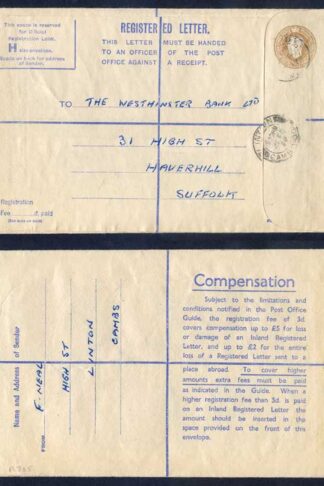 RP66 KGVI 5 1/2d Brown Registered Envelope Size H Used