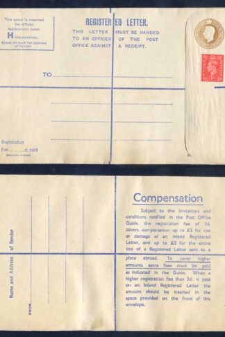 RP66 KGVI 5 1/2d Brown Registered Envelope Size H Uprated
