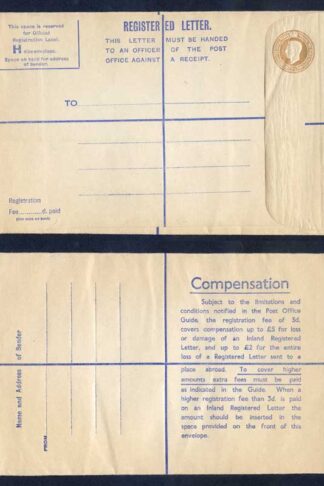 RP66 KGVI 5 1/2d Brown Registered Envelope Size H Mint