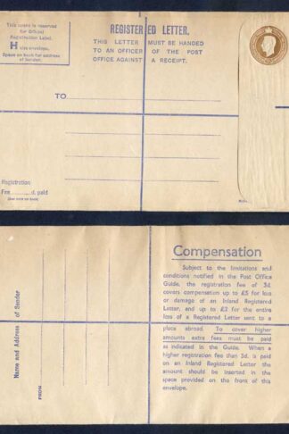 RP66 KGVI 5 1/2d Brown Registered Envelope Size H Mint