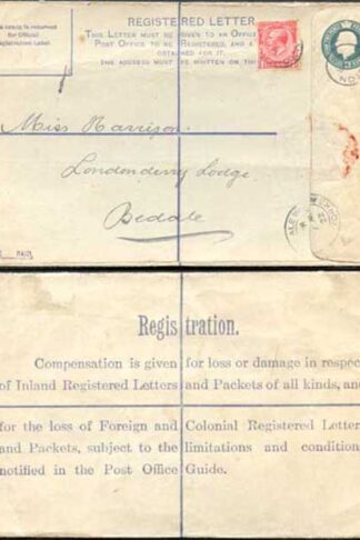 RP30 KGV 4d Grey-green Registered Envelope BP under the Flap Size H Used