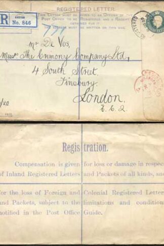 RP30 KGV 4d Grey-green Registered Envelope EQ under the Flap Size H Used