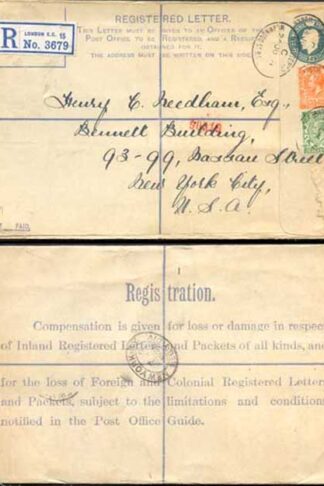 RP30 KGV 4d Grey-green Registered Envelope ?? under the Flap Size H Used
