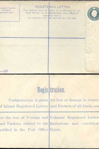 RP30 KGV 4d Grey-green Registered Envelope DO under the Flap Size H MINT
