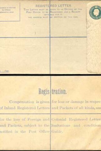 RP30 KGV 4d Grey-green Registered Envelope DO under the Flap Size H MINT