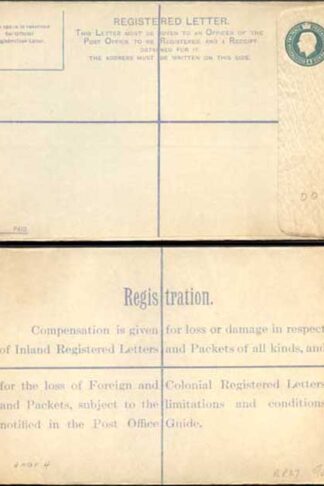 RP30 KGV 4d Grey-green Registered Envelope DO under the Flap Size H MINT