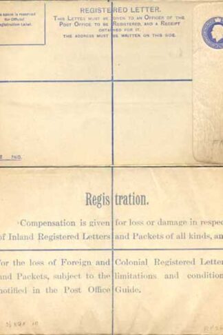 RP29 KGV 3 1/2d Blue Registered Envelope FM under the Flap Size H Used