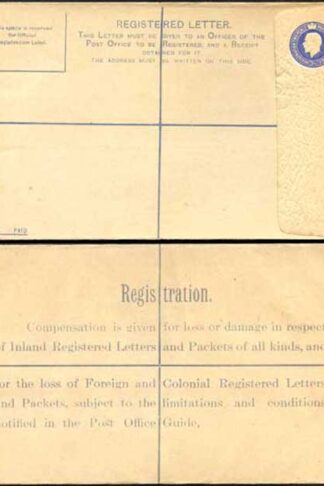 RP29 KGV 3 1/2d Blue Registered Envelope CN under the Flap Size H Used