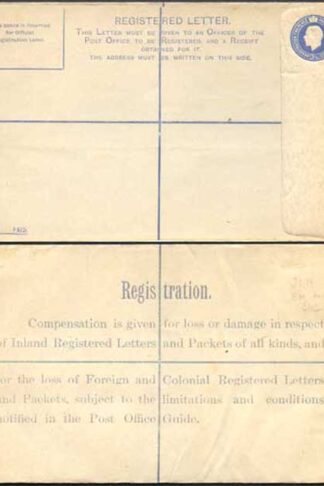 RP29 KGV 3 1/2d Blue Registered Envelope EM under the Flap Size H Used