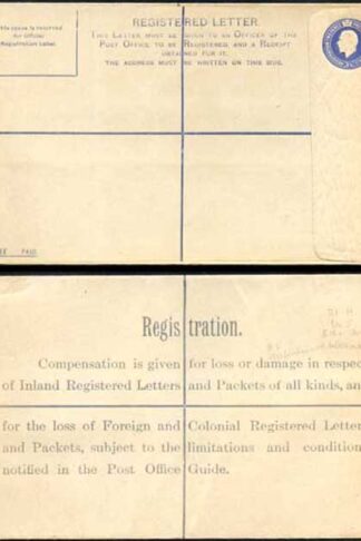 RP29 KGV 3 1/2d Blue Registered Envelope EN under the Flap Size H Used