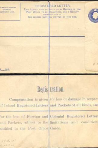 RP29 KGV 3 1/2d Blue Registered Envelope FM under the Flap Size H Used