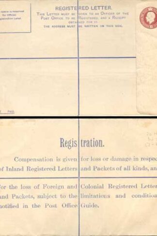 RP28 KGV 3d Brown Registered Envelope CJ under the Flap Size H MINT