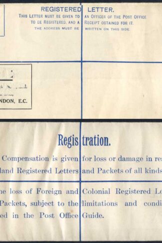 RP26 KEVII 3d Red Brown Registered Envelope Size H2 ED Under Flap