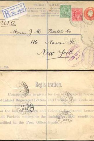 RP34 KGV 5d Orange Registered Envelope ?? under the Flap Size H Flap 8 USED RARE