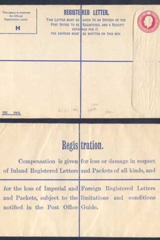 RP42 KGV 4 1/2d Registered Envelope size H Mint
