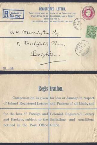 RP39 KGV 4 1/2d Registered Envelope size H UPRATED