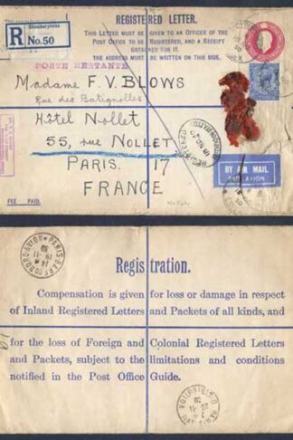 RP39 KGV 4 1/2d Registered Envelope size H UPRATED Air Mail