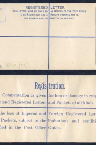 RP42 KGV 4 1/2d Registered Envelope size H2 Mint