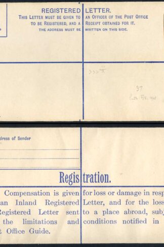 RP45 KGV 4 1/2d Puce Registered Envelope Size H2 Place Abroad on Back Mint